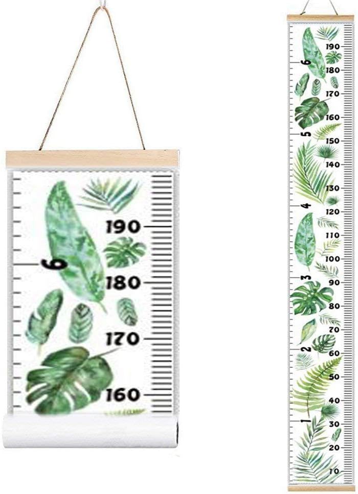 Kids Growth Chart, Wood Frame Fabric Canvas Height Measurement Ruler from Baby to Adult for Child's Room Decoration 7.9 x 79in (7.9 x 79in, Monstera Deliciosa)