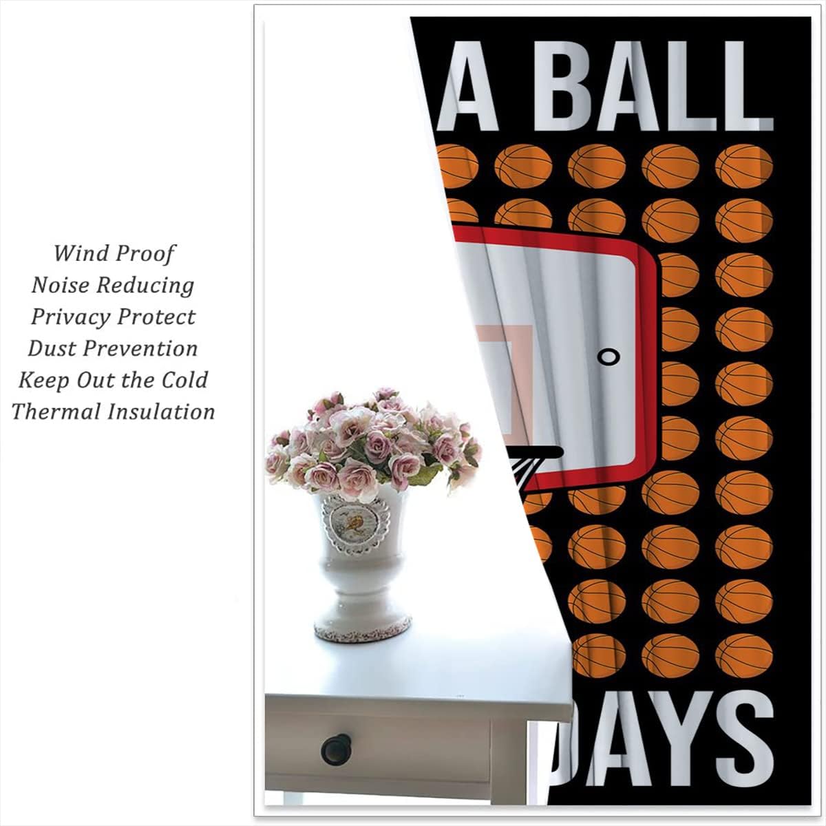 Basketball Blackout Curtains for Boy Girl Room Darkening Decor,Sports Themed Hoop and Many Basketballs Bedroom Living Room Home Rod Pocket Thermal Insulated Window Curtain/Drapes Panel,63x63 Inch…