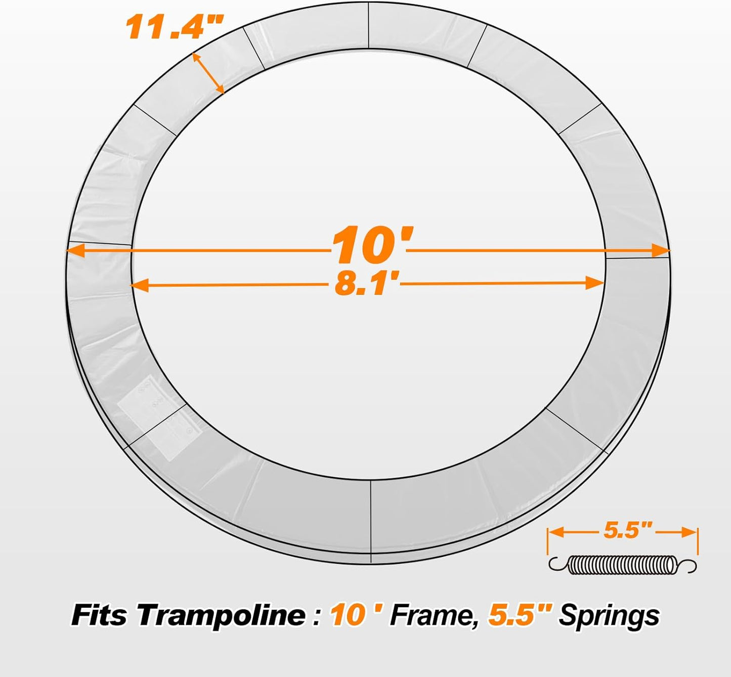 ExacMe Trampoline Pad Replacement 16 15 14 13 12 10 8 Foot, Waterproof Safety Spring Cover Round Frame Pad, No Hole for Pole