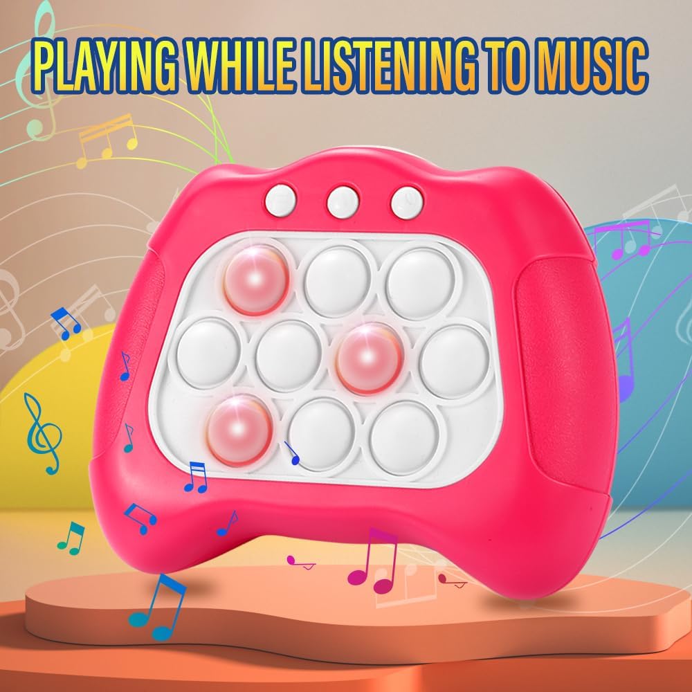 Fast Push Bubble Game, Quick Push Pop Game, Quick Push Toy with Lights, Pop Fidgets Game Toys, Fun Stress & Anxiety Relief Games Toys (Pink)