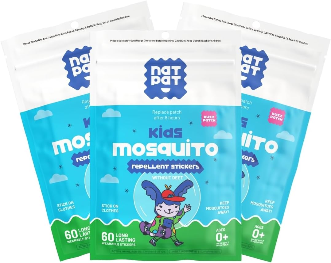 NATPAT Buzz Patch Mosquito Patch Stickers for Kids (3 pack, 180 stickers) - The Original All Natural Citronella Essential Oil Insect Patch, Plant Based Ingredients, Non-Toxic, DEET Free, for Toddlers,