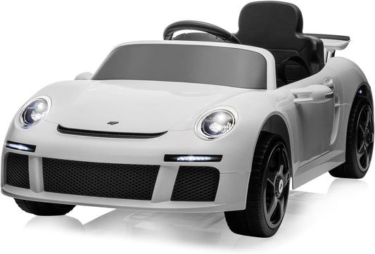 Licensed RUF CTR3 12V Kids Electric Car with Parent Remote Control, 2 Motors, 3 Speeds, LED Lights, MP3 Player | Battery Powered Ride-On Toy for Kids to Drive - White