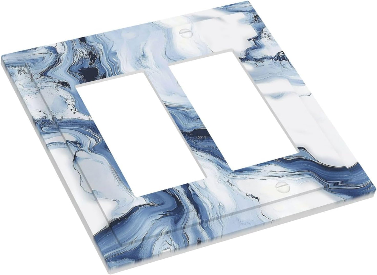 Decorative Outlet Covers White Marble Navy Blue Line Fluid 2 Gang Double Gfci Rocker Electrical Wall Panels Light Switch Cover Plate For Bathroom Kitchen Decor