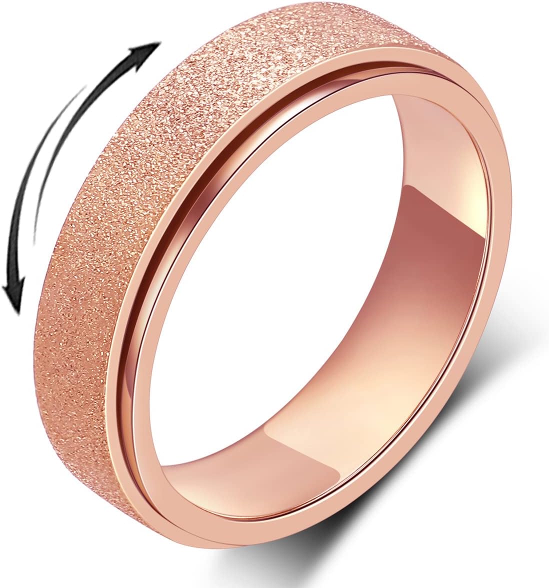 Anxiety Ring for Women Men, Titanium Stainless Steel Spinner Ring, 5 Colors, 6MM, Size 6-10, 3 Styles Anxiety Ring-Moon Star, Sandblasted Finished, Hollow Outer