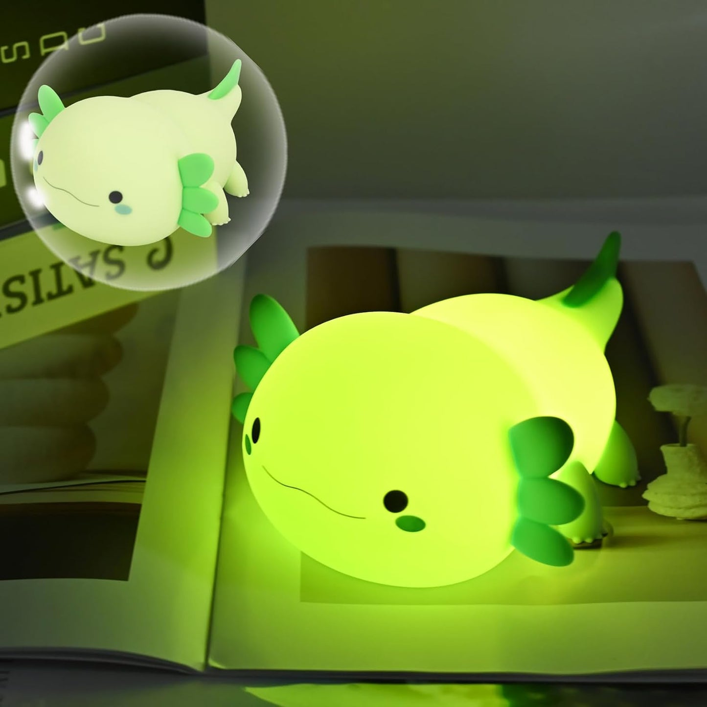 HAPPYBAG Axolotl Night Light,Cute Axolotl lamp Gifts for Kids,Dimmable Silicone Animal Nursery Night Light,Kawaii Rechargeable Bedside Touch Lamp,Baby Room Decor Axolotl Light