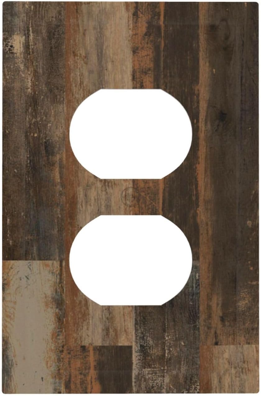 Rustic Brown Wood Grain Dark Oak Outlet Covers 1 Gang Duplex Light Switch Cover Decorative Switch Plates Electrical Receptacle Faceplate Wall Plate for Farmhouse Home Decor