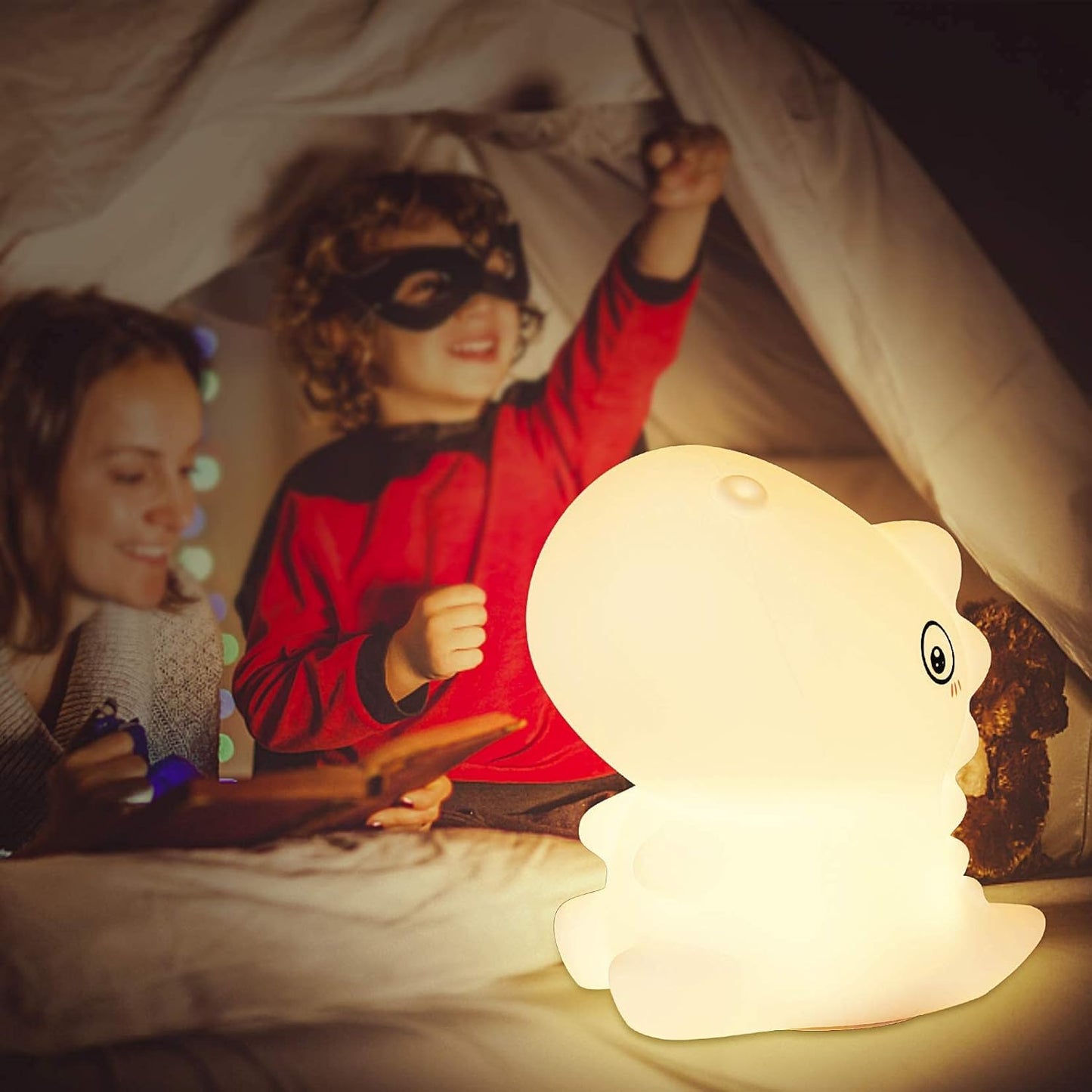 ZKLiLi Night Light, Cute Silicone Dinosaur Night Light with Brightness, 7 Colors Kawaii Touch Lamp for Bedroom, Girls and Boys, Gifts, Rechargeable