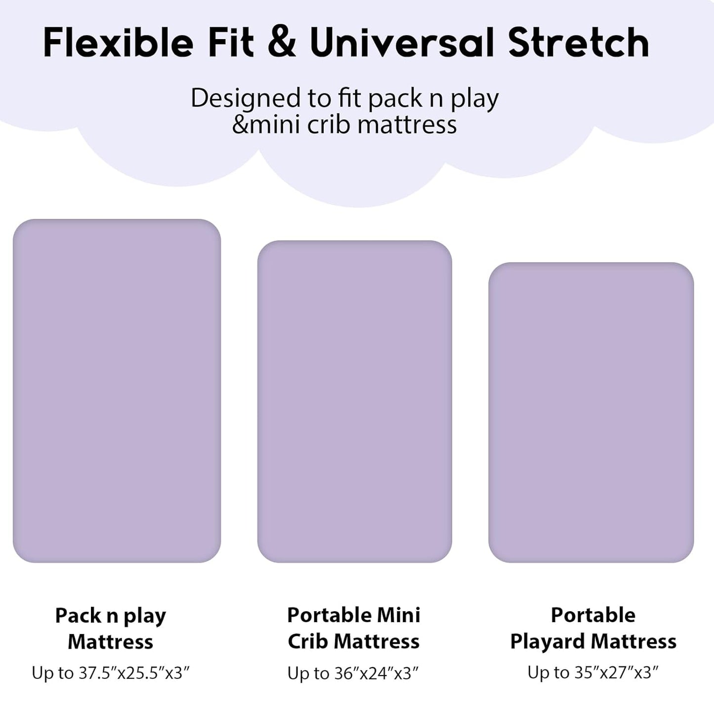 Yoofoss Pack and Play Sheets Fitted, Mini Crib Sheets 2-Pack for Pack N Play Mattress, Stretchy Playard Sheet, Soft and Breathable (Purple+Unicorn)