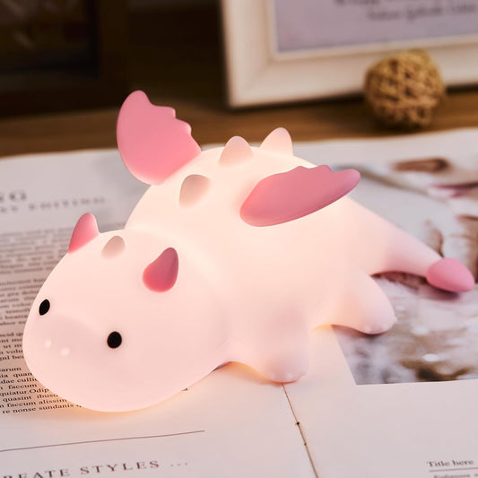 Cute Baby Dragon Kids Night Light for Kids,Cute Soft Silicone Lamp 3 Level Dimmable Changing Rechargeable Breastfeeding Nursery Portable Kawaii Lamps,Bedside Lamp for Baby and Toddler,Boy Girls（Pink）