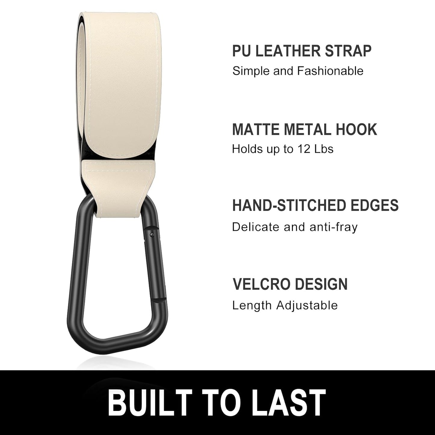 Baby Stroller Hooks for Hanging Bags, Universal Stroller Clips Accessories, Mommy Hook for Diaper Bag, Shopping Cart, Purse, Backpack - 2 Pack, Off White