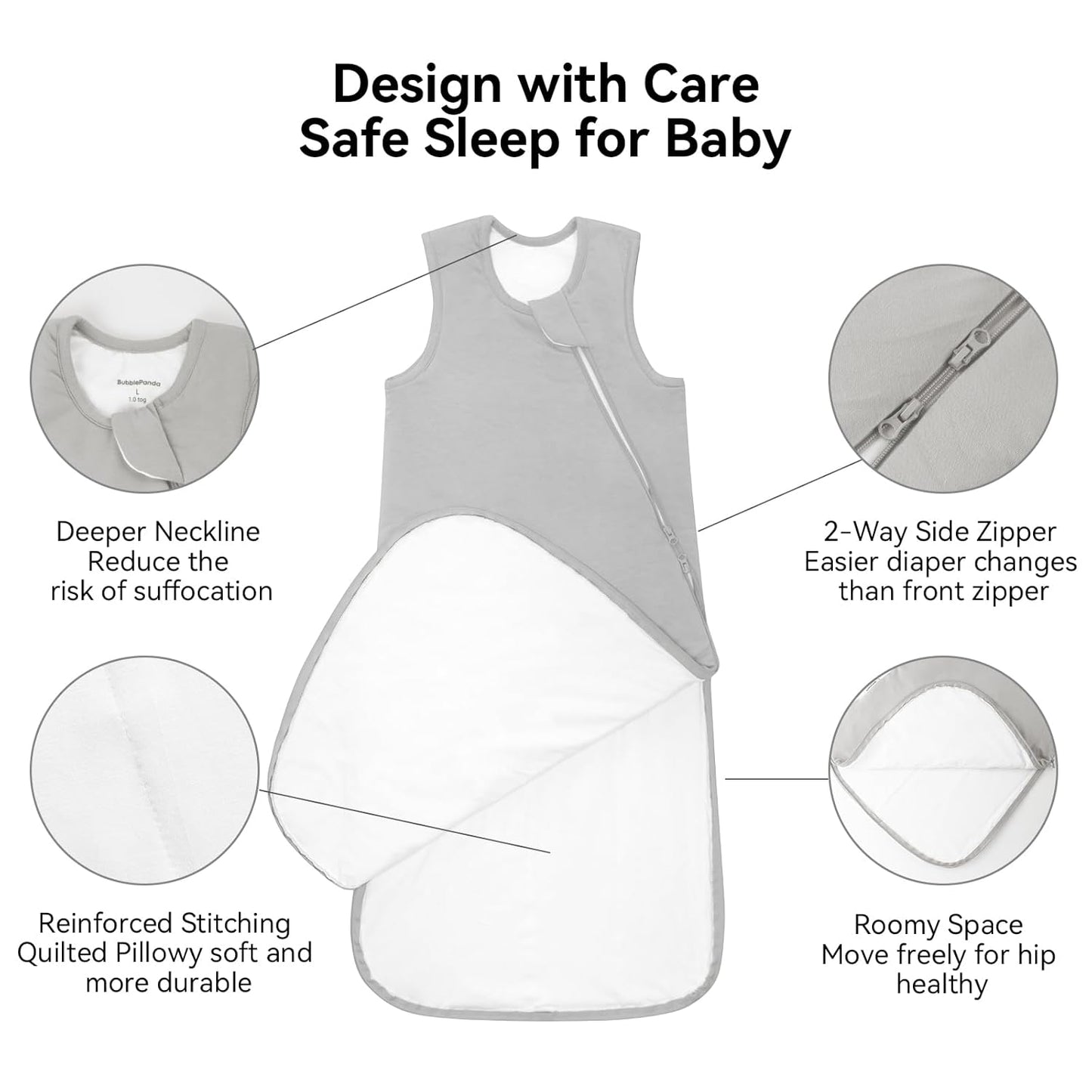 BubblePanda Rayon Made from Bamboo Sleep Sack 12-18 Months 0.5 Tog Soft Lightweight Toddler Sleep Sack 1t for Babies 2-Way Zipper Wearable Blanket Baby 12 Months