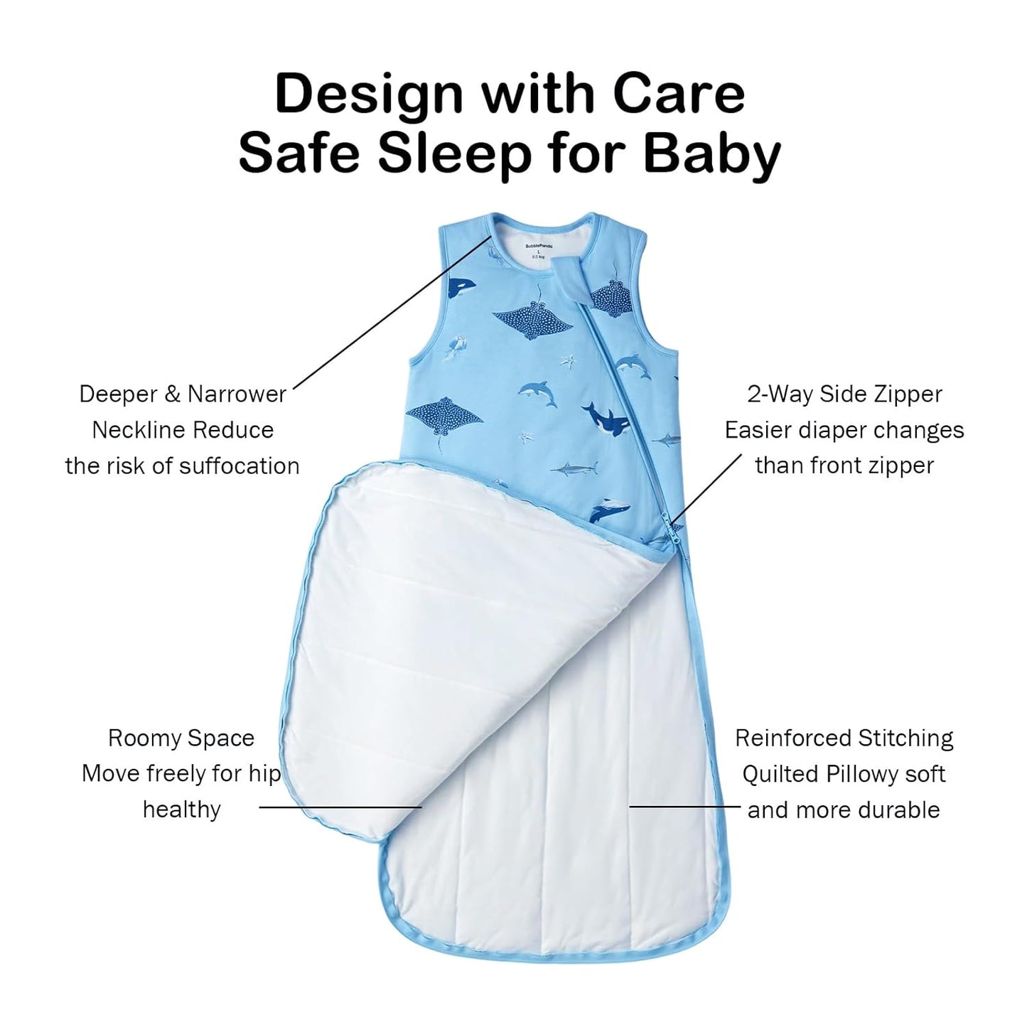 BubblePanda Rayon Made from Bamboo Sleep Sack 6-12 Months 0.5 Tog Soft Lightweight Toddler Sleep Sack for Babies 2-Way Zipper Wearable Blanket Baby 6 Months