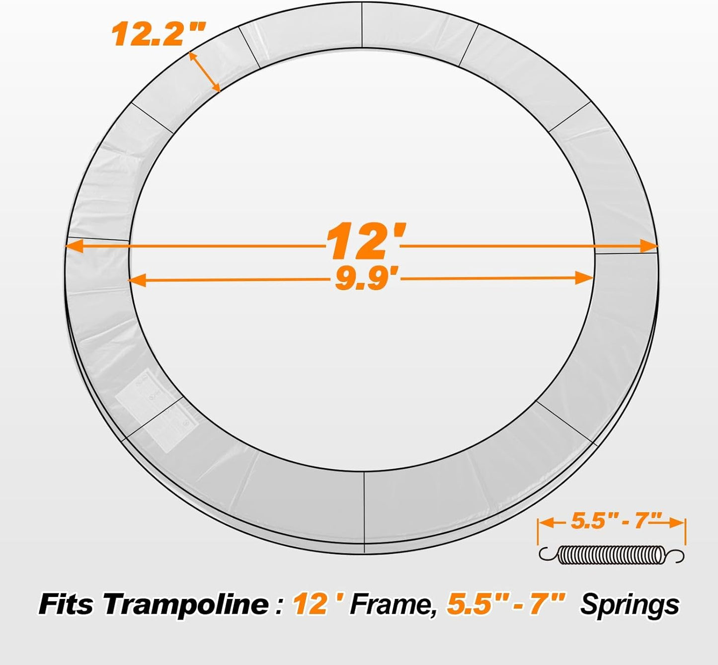 ExacMe Trampoline Pad Replacement 16 15 14 13 12 10 8 Foot, Waterproof Safety Spring Cover Round Frame Pad, No Hole for Pole