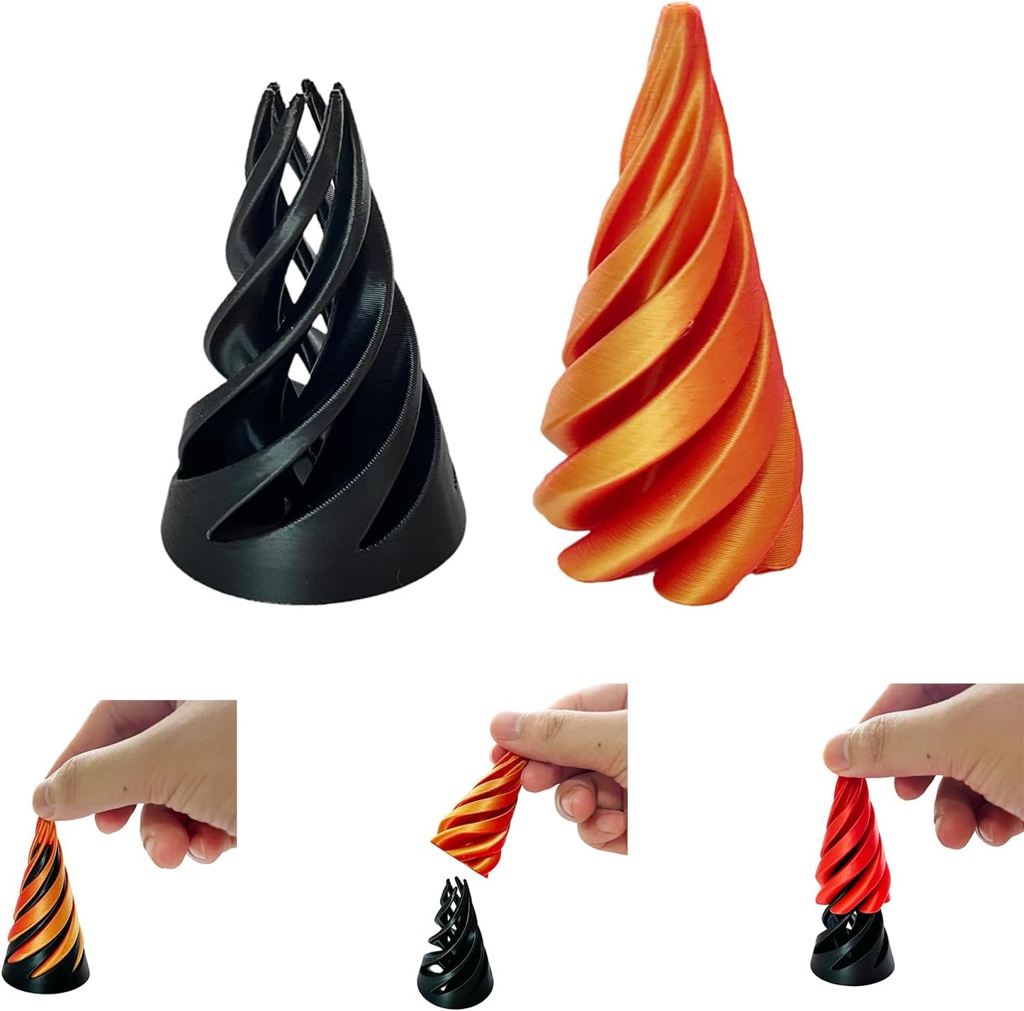 Spiral Cone Fidget Toy - 2PCS, 3D Printed Spiral Cone Toy, Impossible Cone Toys, Pass Through Pyramid Fidget Toy, Mini Vortex Thread Illusion, Spiral Decompression Push Toys (Cone + Cylinder)