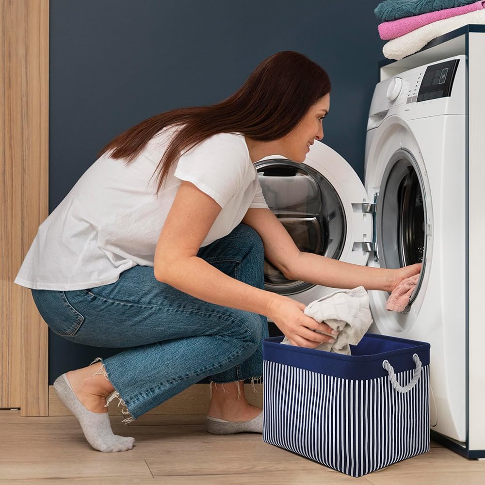 TcaFmac Organization and Storage Basket for Shelves - Large 2 Pack 16x12x12 inch Fabric Storage Cubes, Collapsible Storage Bins for Gift Closet Cloth Toy Books Kids (Navy Patchwork)