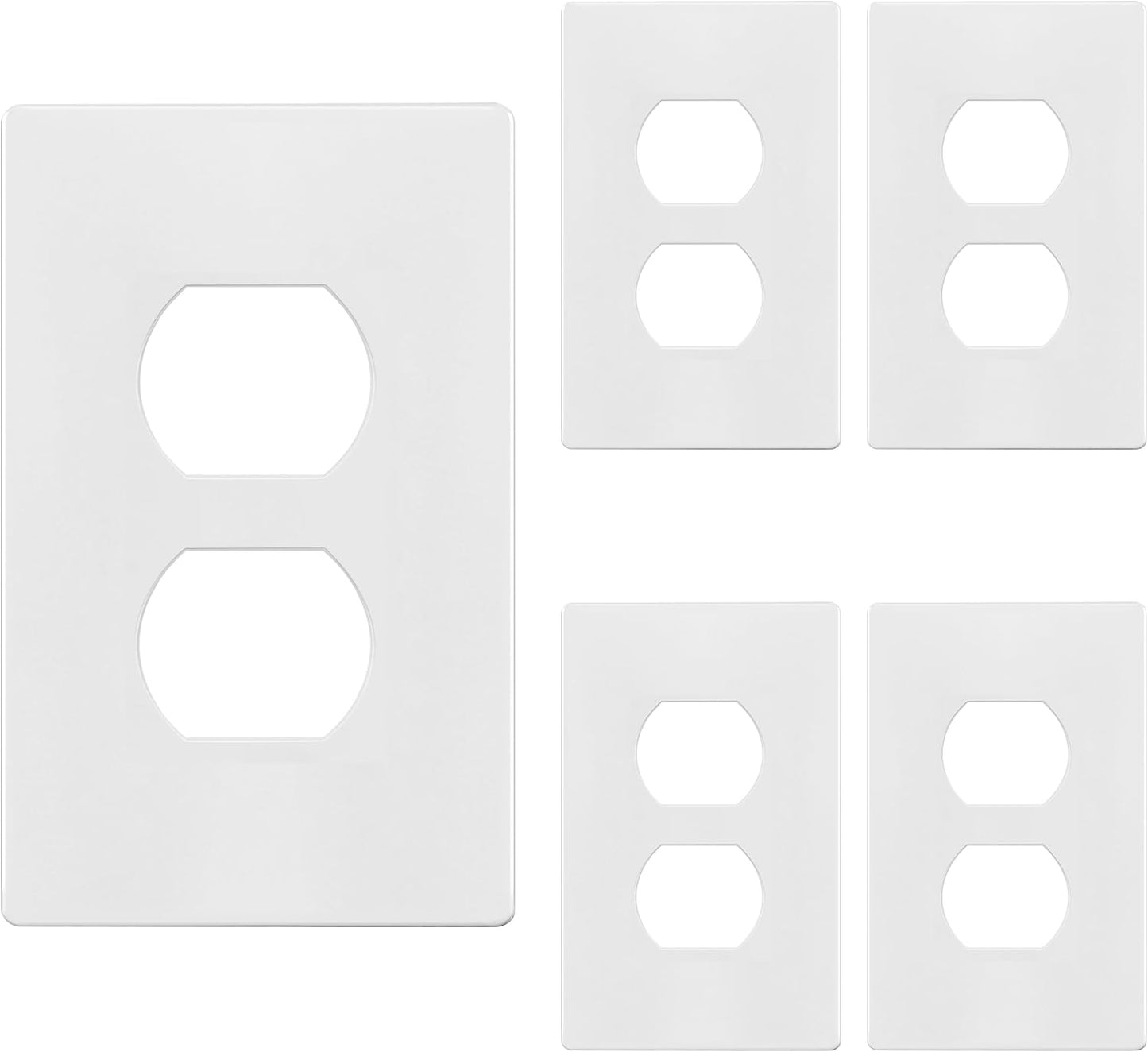 TG Screwless Duplex Wall Plate Covers, Child Safe Receptacle Outlet Covers, Size 1-Gang 4.68"x 2.93",Unbreakable Polycarbonate Thermoplastic,SP-S1-W-5PCS,Glossy, White, 5 Pack