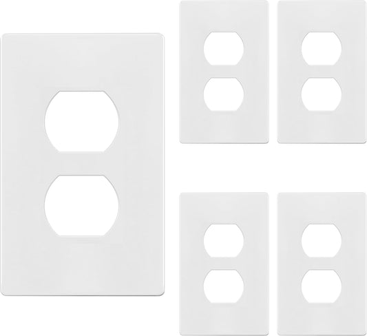 TG Screwless Duplex Wall Plate Covers, Child Safe Receptacle Outlet Covers, Size 1-Gang 4.68"x 2.93",Unbreakable Polycarbonate Thermoplastic,SP-S1-W-5PCS,Glossy, White, 5 Pack