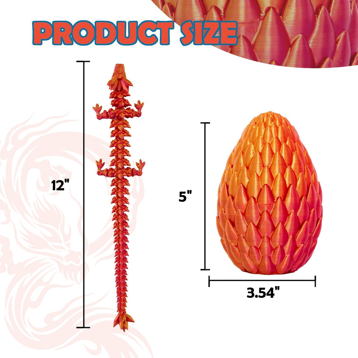Dragon Eggs with Dragon Inside, 12In Laser Red Golden 3D Printed Dragon Egg Fidget Toy, Executive Desk Articulated Dragon Toy, Home Office Decor