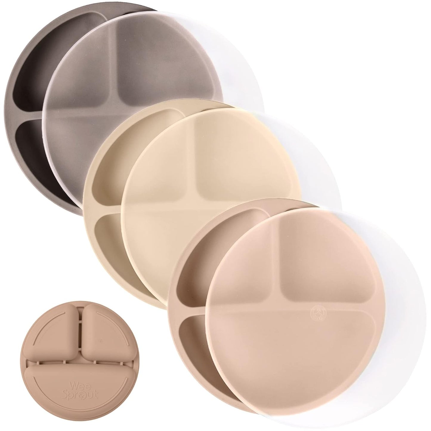 WeeSprout Silicone Plates with Lids for Babies & Toddlers (3 Pack) 100% Food-Grade Dishes for Self Feeding, Divided Design & Raised Edges for Picky Eaters, Dishwasher & Microwave Safe Weaning Supplies