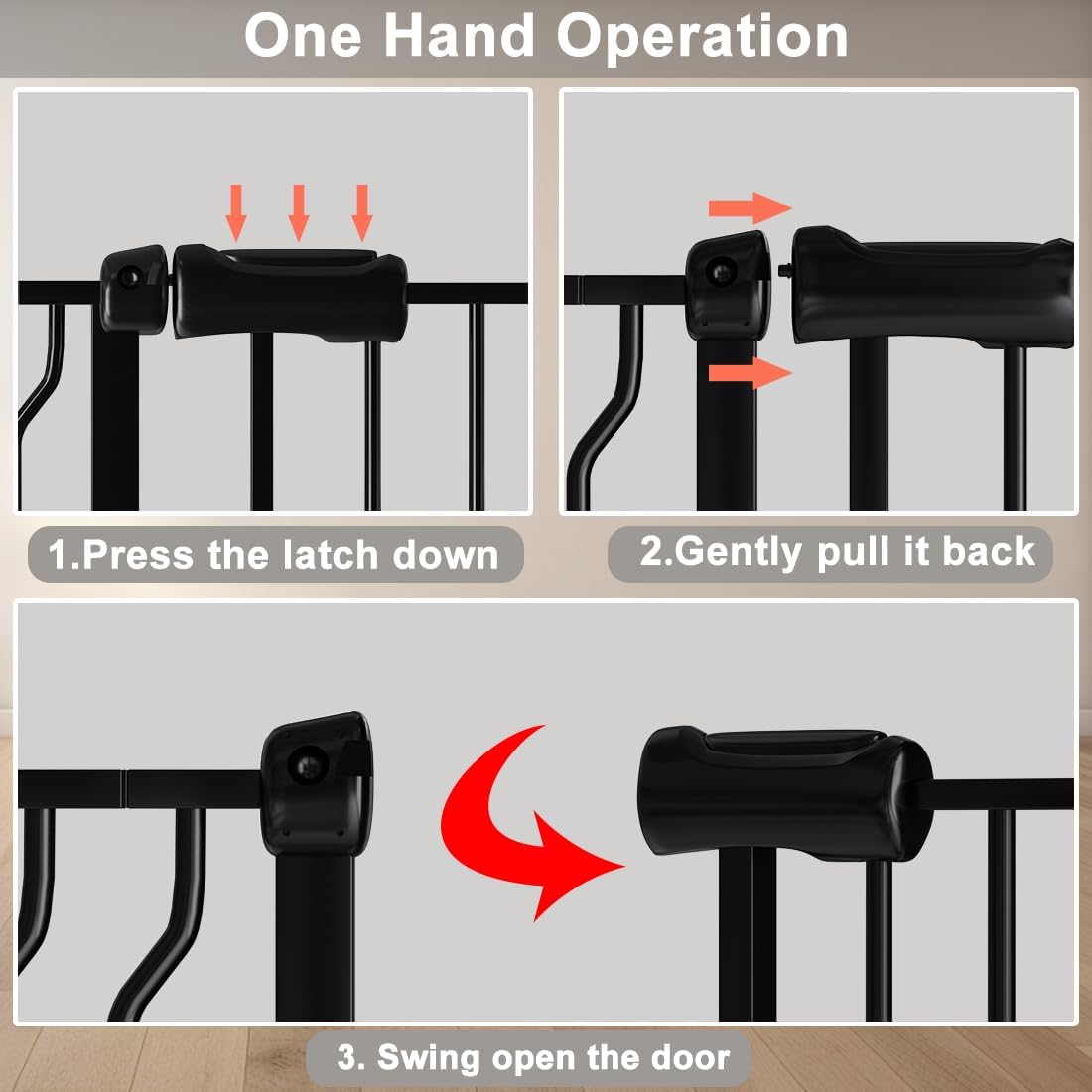 Fairy Baby Extra Wide Baby Gate Black 62-67 Inch Wide, Walk Through Pressure Mounted No Drill, Long and Large Tension Gate for Pet and Kids