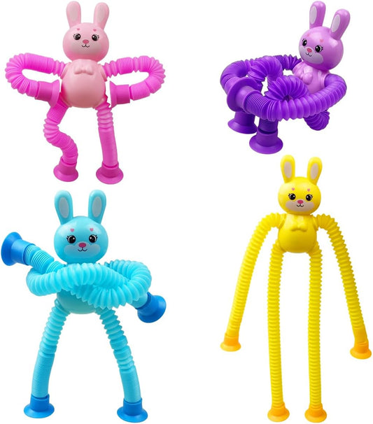 Anditoy 4 Pack Easter Bunny Suction Cup Pop Tubes Toys Sensory Toys for Kids Boys Girls Toddlers Easter Basket Stuffers Gifts Party Favors