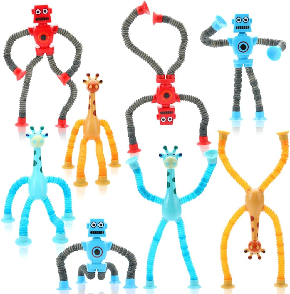 8 Pack Pop Tubes, LED Telescopic Suction Cup Fidget Toy for Kids, Shape Change Telescopic Sensory Toys for Anti Anxiety Girls Boys Toddlers Treasure Box Classroom Prizes Gifts Party Favor 3-8 8-12