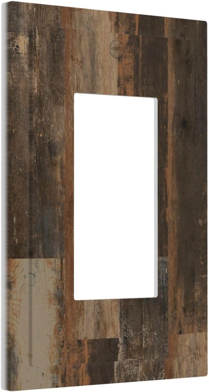 Rustic Brown Wood Grain Dark Oak Decorative Outlet Covers 1 Gang Single Rocker Light Switch Cover Plate Wall Plates GFCI Faceplate for Farmhouse Home Decor