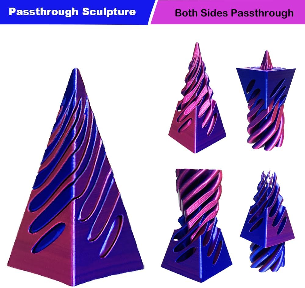 Spiral Cone Fidget Toy,Impossible Cone Pyramid Passthrough Sculpture Bulk Fidget Toys for 3D Printed,Anxiety Stress Relief Desk Deco Souvenir Mini Gift Toy for Home Office (#C-Laser Blue Purple)