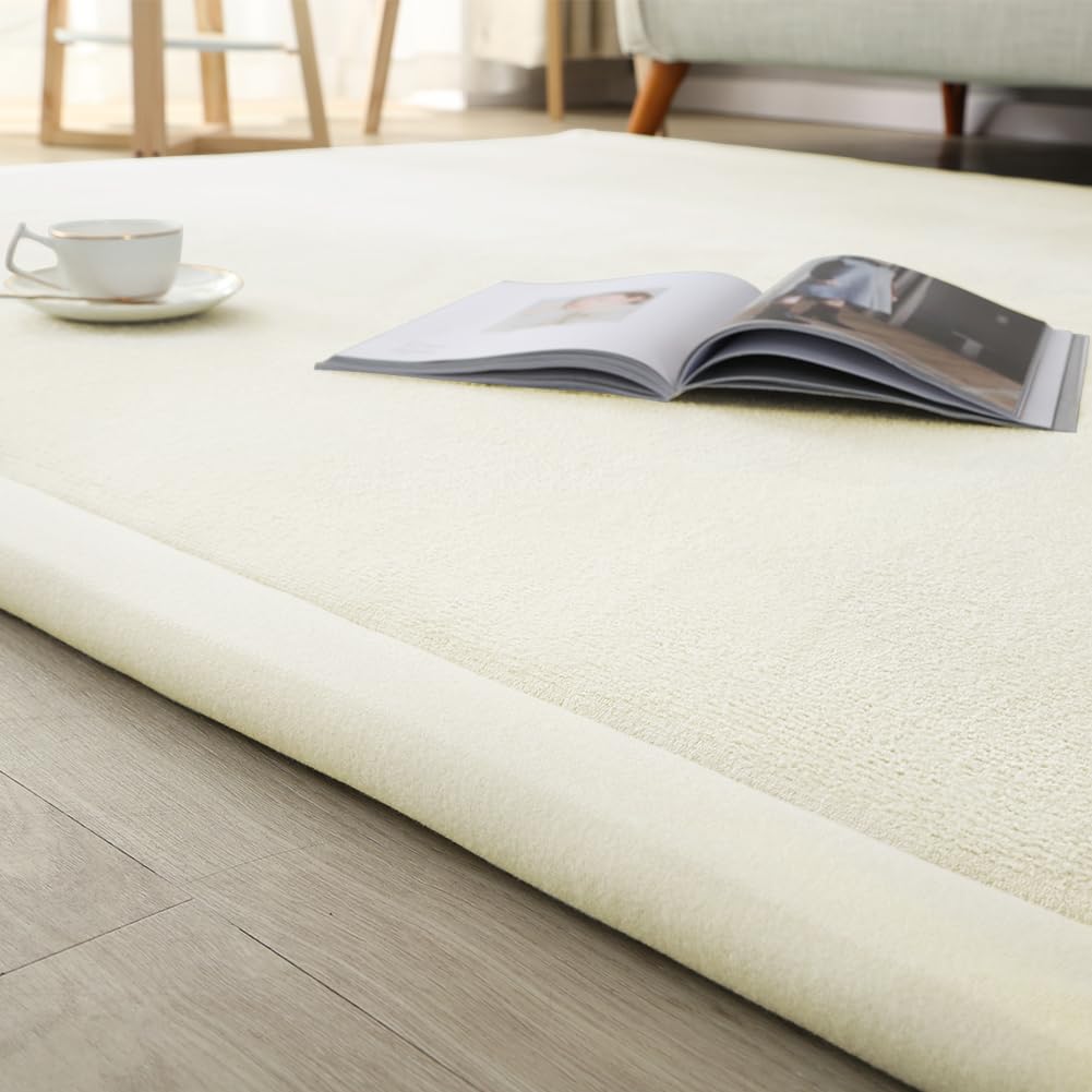 Loartee Coral Velvet Crawling Rug (6'7"x7'10", Beige) for Toddler Children Play Area Rug Yoga Mat Exercise Pad Carpet