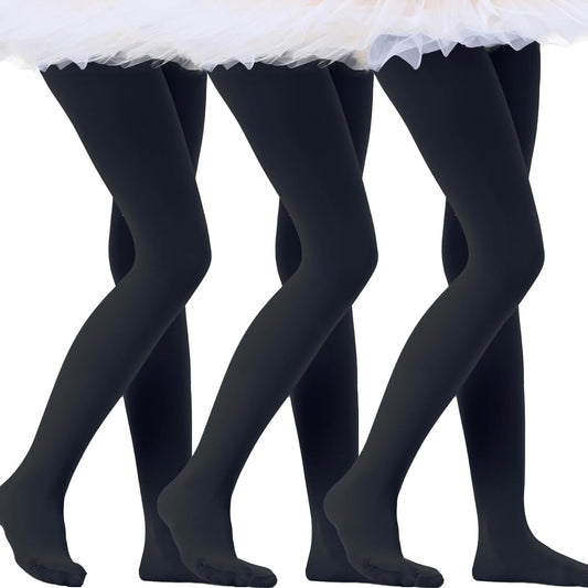 Citystl Ballet Tights for Girls - 3 Pairs, Multiple Colors, Cotton School Dress Tights