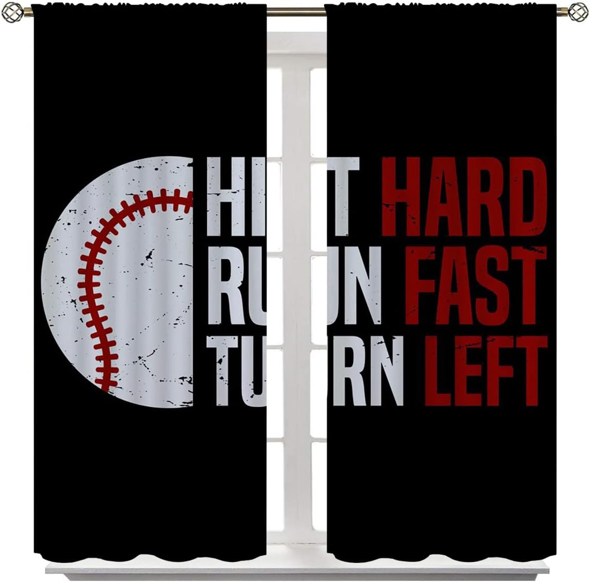 Baseball Blackout Curtains for Boy Girl Room Darkening Decor,Sport Theme Red and White Motto Dark Bedroom Living Room Home Rod Pocket Thermal Insulated Window Curtain/Drapes Panel,42x45 Inch…