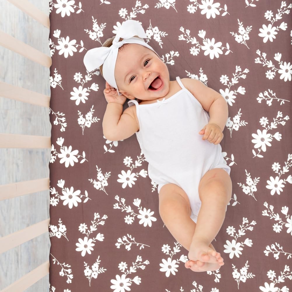 4 Pack Baby Girl Crib Sheets Set Soft Fitted Floral or Elephant Theme Baby Girl Mattress Covers Breathable Toddler Bed Sheets for Infant or Newborn Girls (Flower, Crib Sheets)