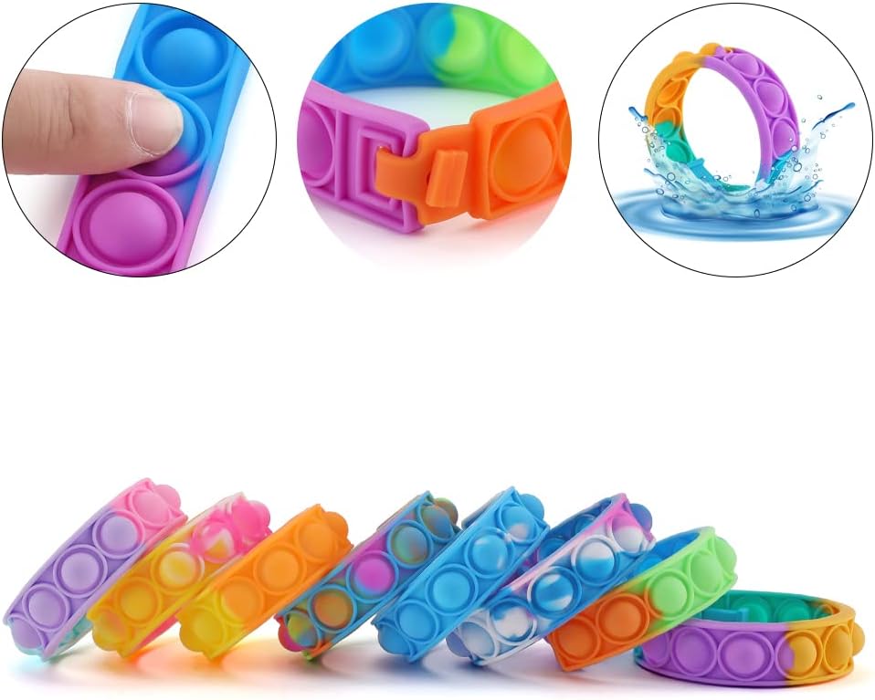 16PCS Pop Fidget Toy Fidget Bracelet, Durable and Adjustable, Multicolor Stress Relief Finger Press Bracelet Wristband for Kids and Adults ADHD ADD Autism Anxiety