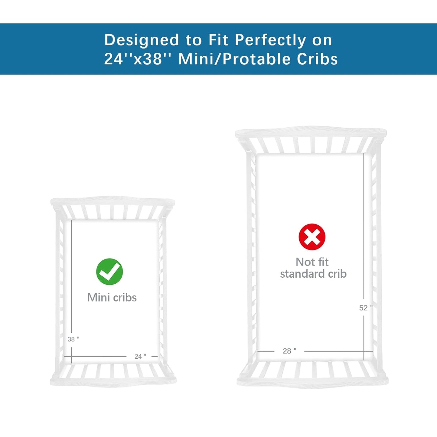 Mini Crib Sheets Set - 4 Pack, Portable Crib Sheets (38" X 24") | Multiuse for Pack n Play, Playard, Playpen, Crib, Grey