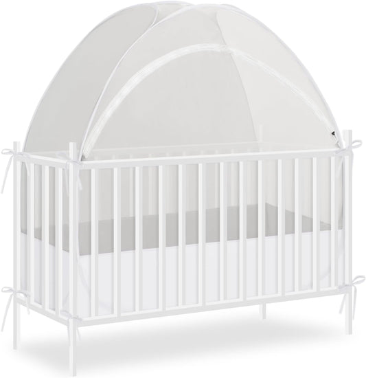 Akiky Large Pop Up Mosquito Net Crib Tent to Keep Baby from Climbing Out Baby Girl Netting Cover Canopy for Naps at Home&Traveling(White)
