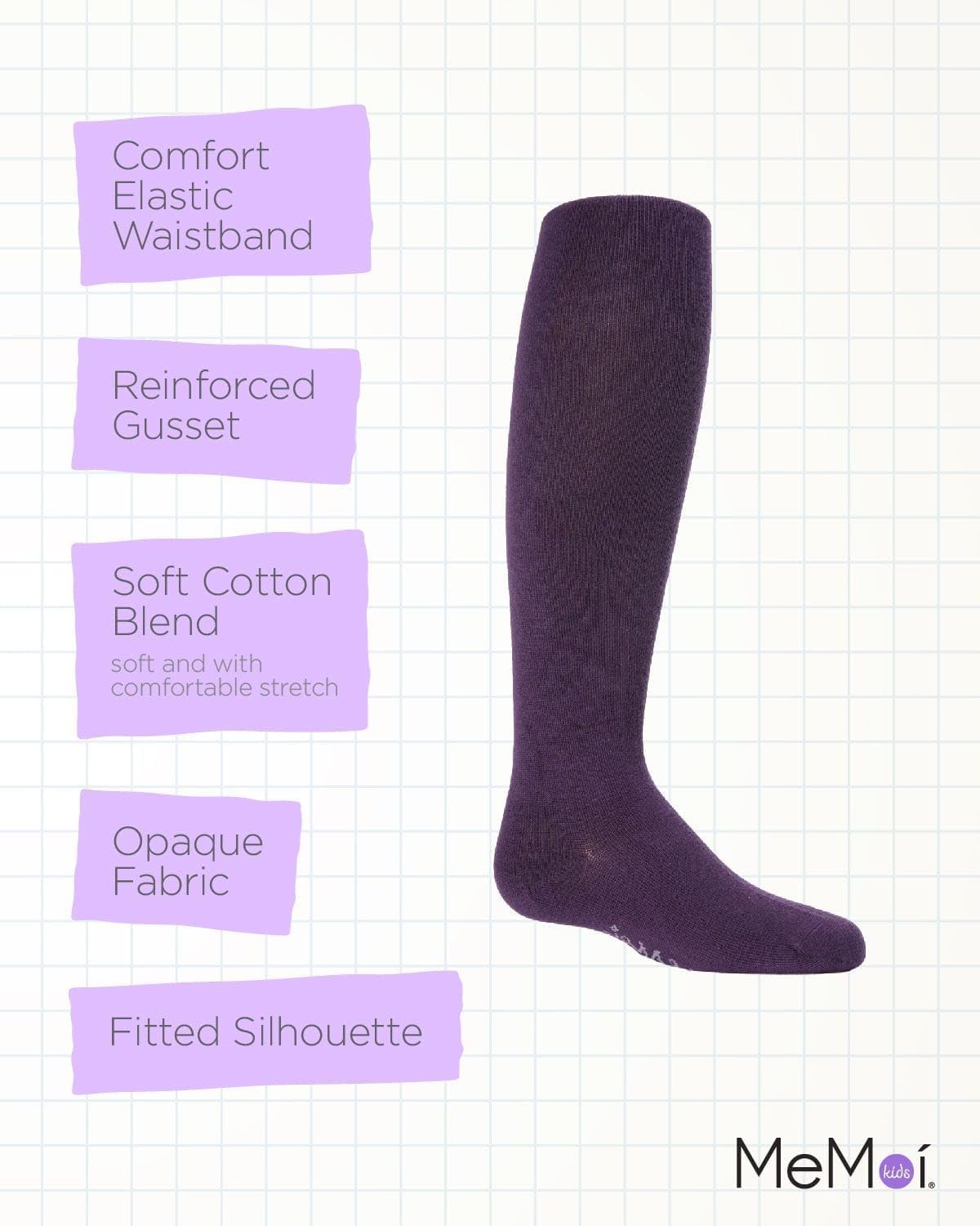 MeMoi Soft Pima Cotton Tights for Girls, Soft and Lightweight Opaque Tights for girls - Sizes 8 to 16