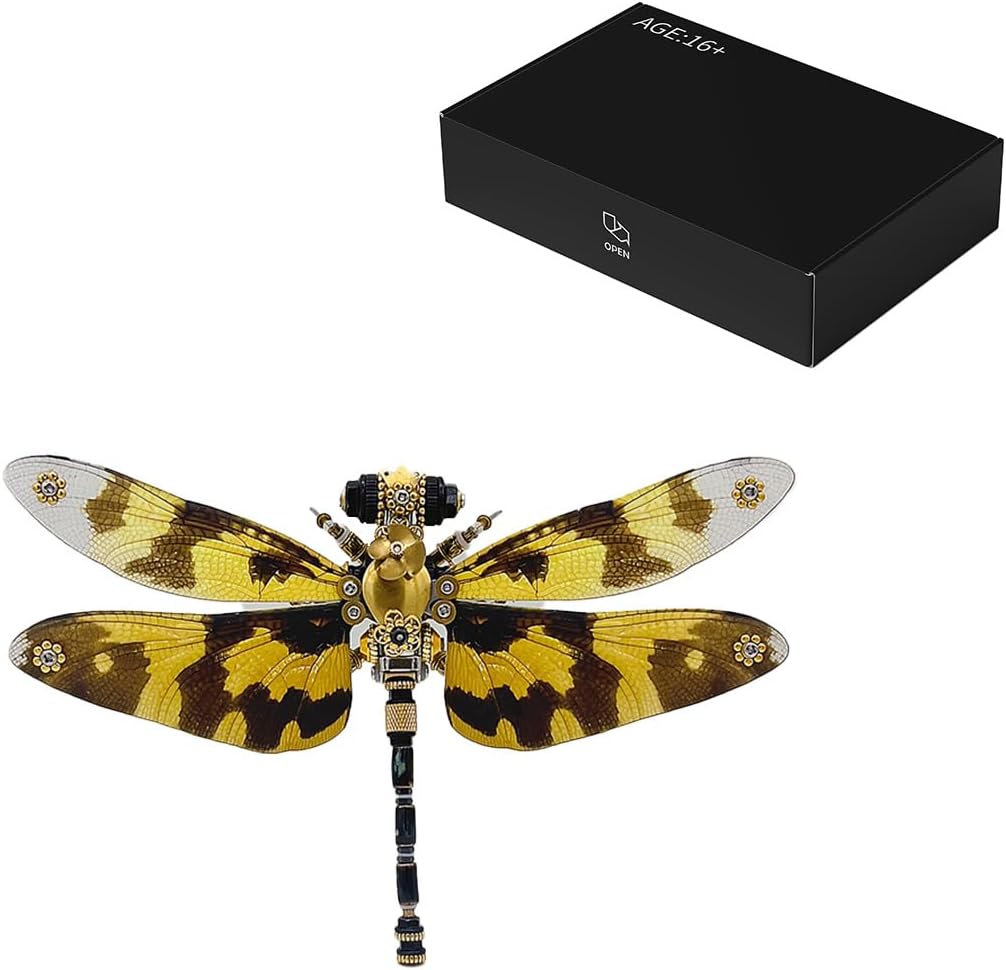 Keetopteep 3D Metal Puzzle for Adults, 200 Pieces Mechanical Dragonfly DIY Assembly Kit to Build, 3D Puzzle Handmade Craft Desk Ornament Toys (Color1)