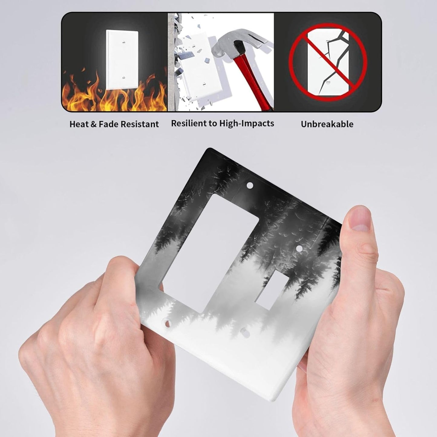 Foggy Forest Natural Scenery Retro Tree Pine Outlet Covers 1 Toggle 1 Rocker Combination Decorative Wall Plate Electrical Switch Plates Light Switch Cover Plate for Bed Room Living Room Decor