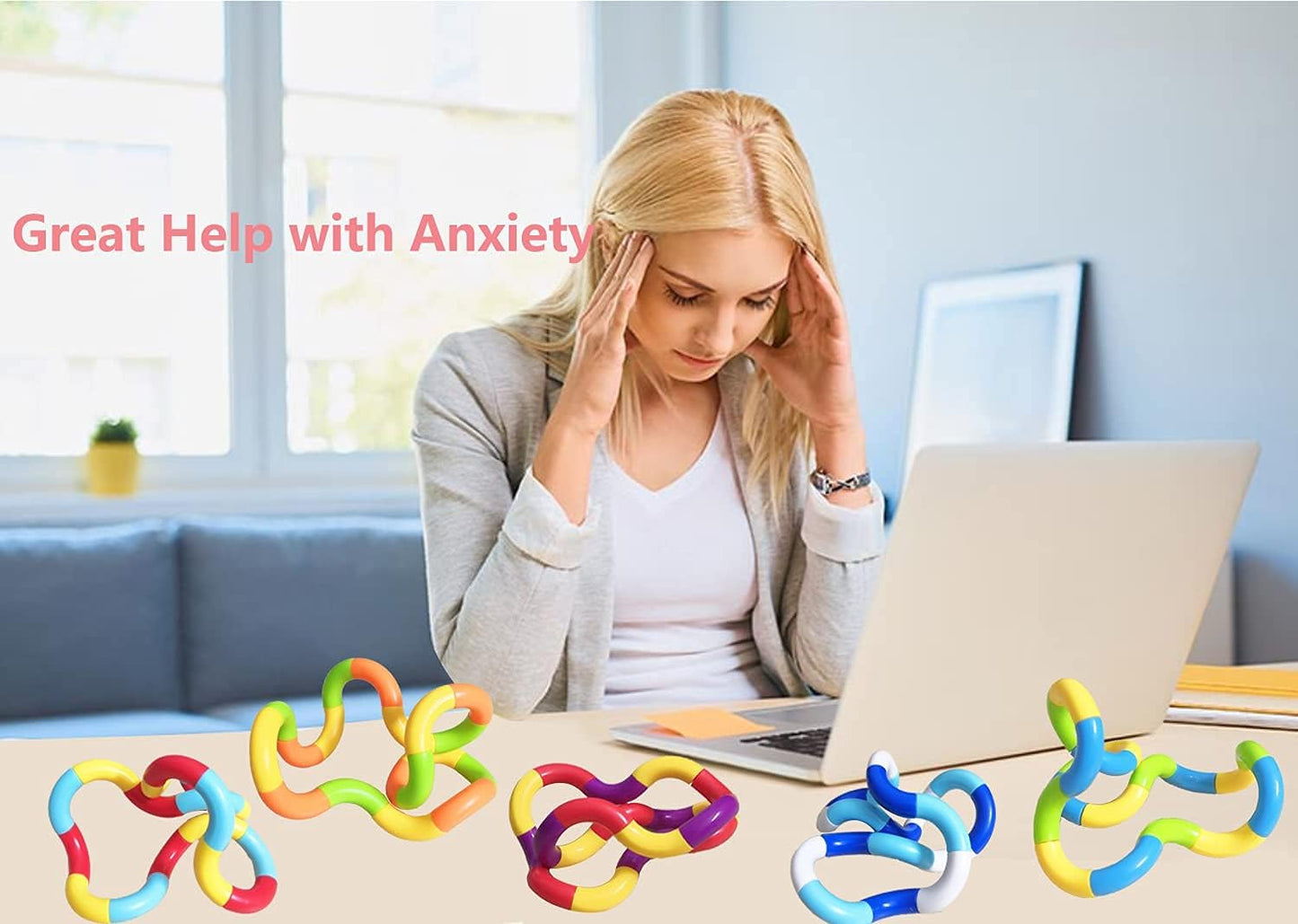 10pcs Tangles Fidget Toys - Sensory Items Quiet Fidget Toys for Adults Boys Girls Anxiety Stress Relief Toys Pack- Squeeze, Twist, Chain Spinner Alternative Gift