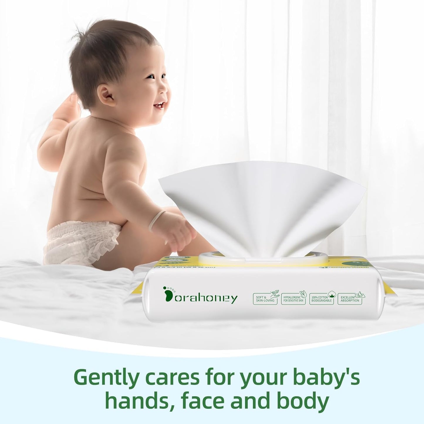 100% USA Cotton Baby Wipes, 99% Purified Water Unscented Wet Wipes for Sensitive Skin, Hypoallergenic & Plastic-Free, 256 Count (4 Flip-Top Packs of 64)