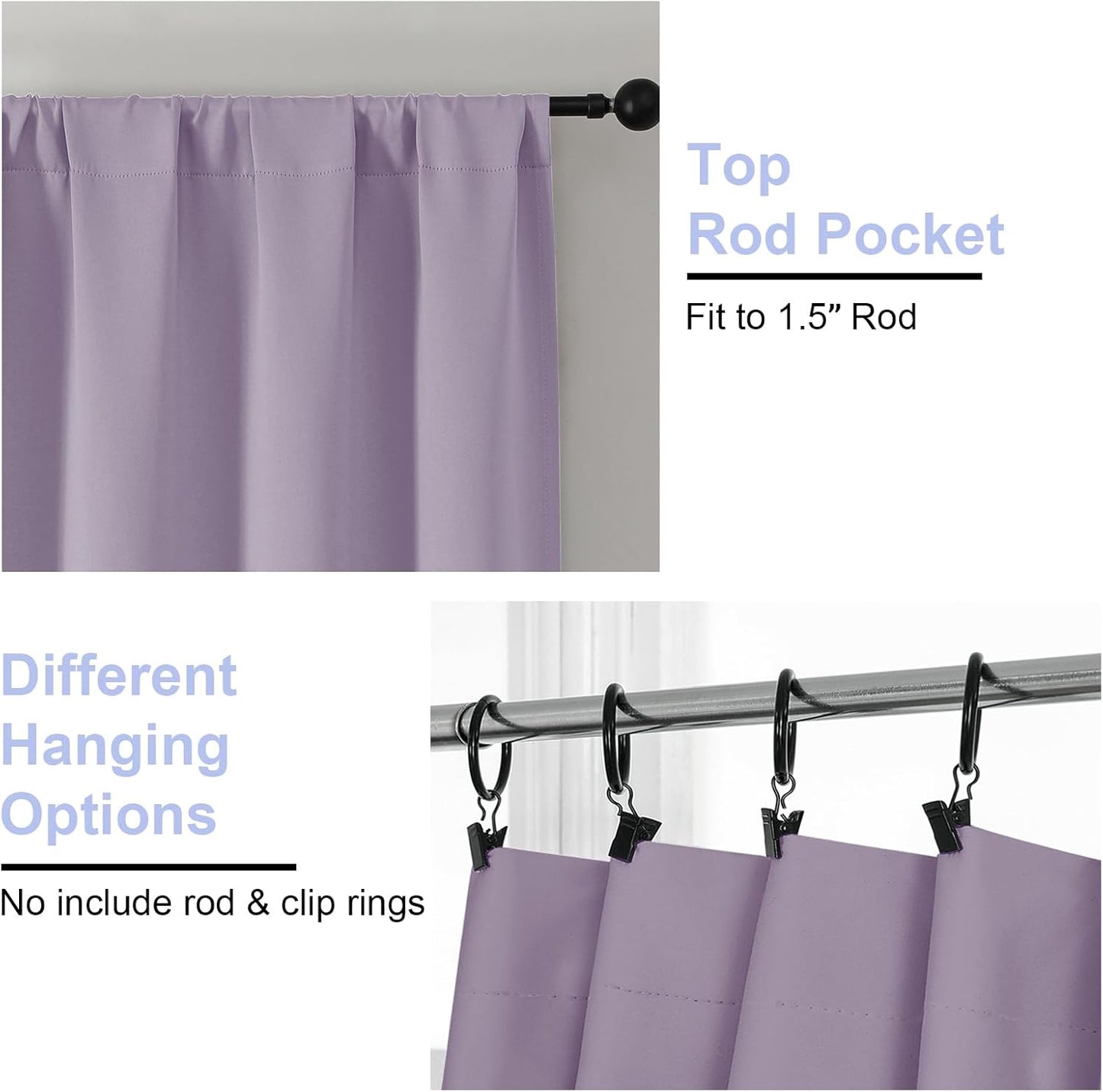 Simplebrand Ava Lilac Short Blackout Curtains for Bedroom 54 Inches Long 2 Panels Set, Solid Thermal Insulated, Energy Saving Window Treatment Curtains Blackout Drapes, W40 x L54 Inch, Lilac
