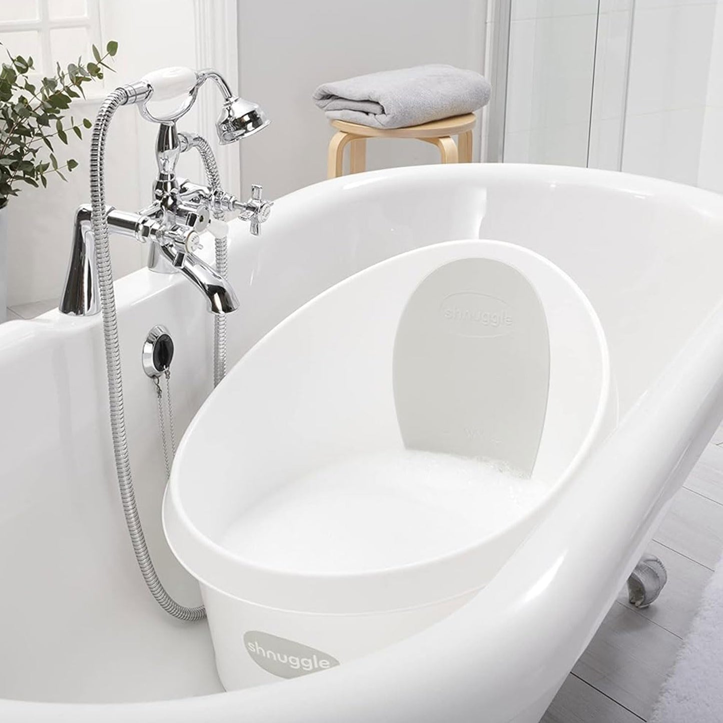 Toddler Bath Tub | Larger Bath for Bigger Kids at Bathtime | Includes Warm and Soft Foam backrest | Grippy Anti-Slip Surface | Includes Easy Drain Bath Plug | White & Grey