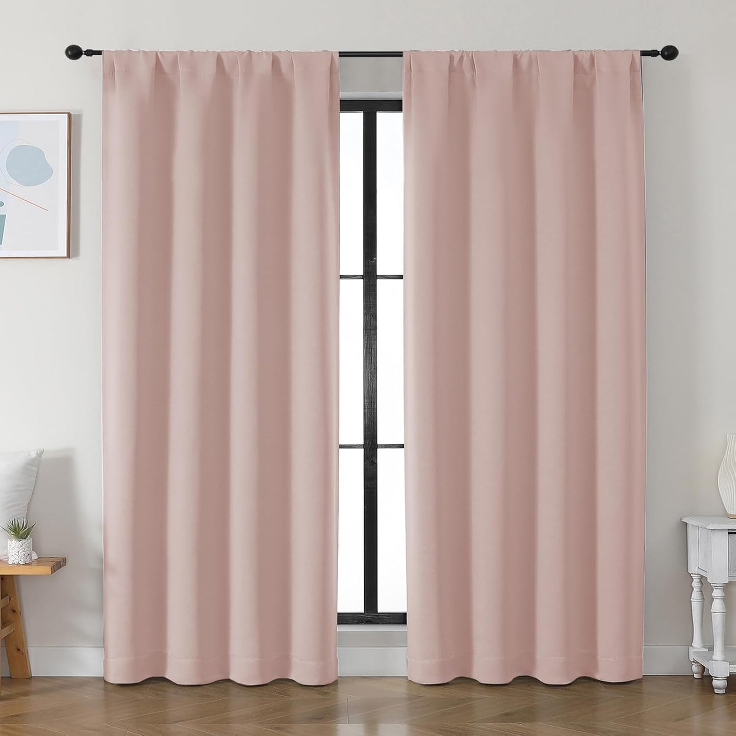 Simplebrand Ava Blush Blackout Curtains for Bedroom 84 Inch Length 2 Panels Set, Solid Thermal Insulated Privacy Nursery Window Treatment Curtains Blackout Drapes, W50 x L84 Inch, Blush