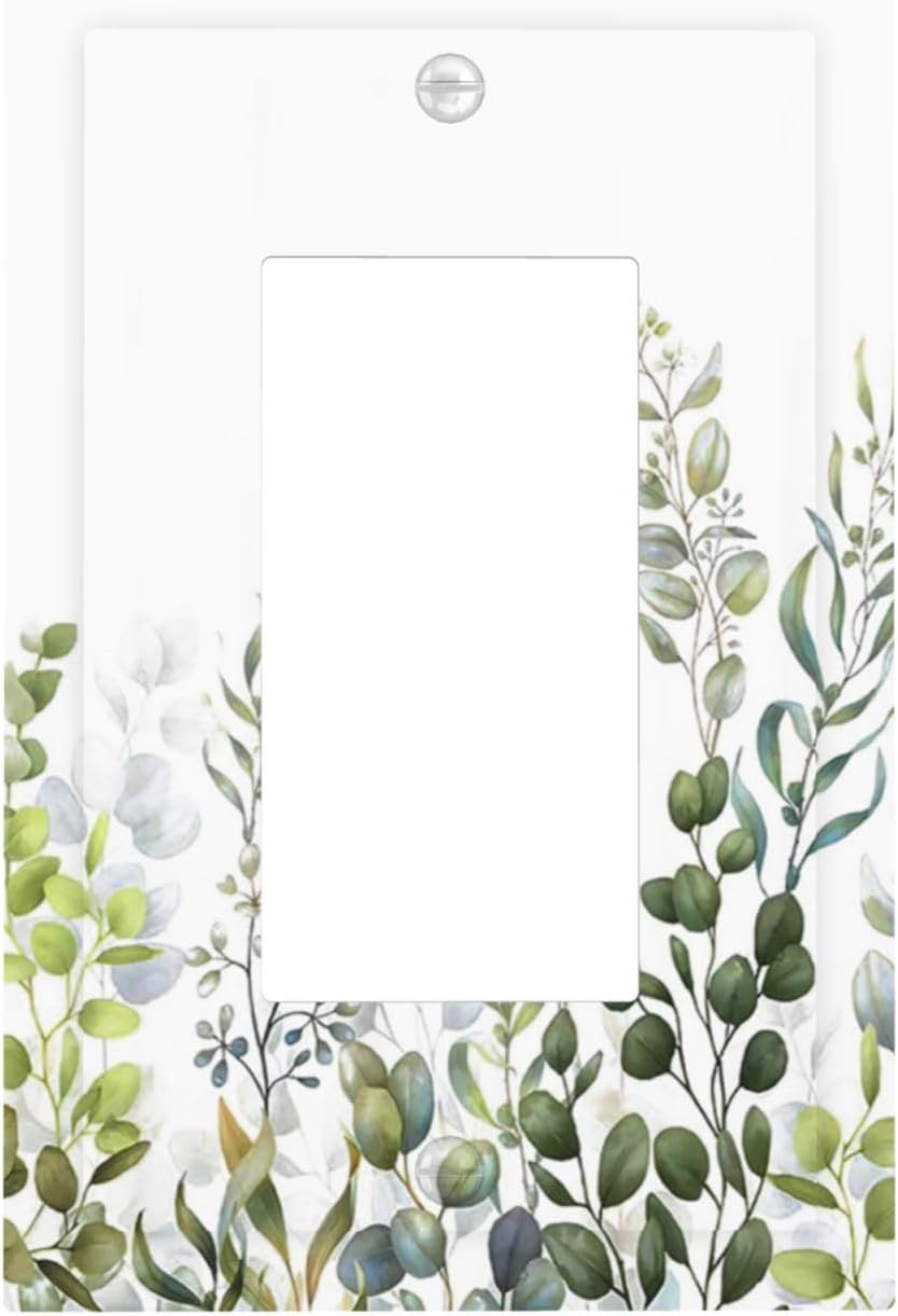 Green Eucalyptus Leaf Plant Herbs Springnature Decorative Outlet Covers 1 Gang Single Rocker Light Switch Cover Plate Wall Plates GFCI Faceplate for Bed Room Living Room Decor