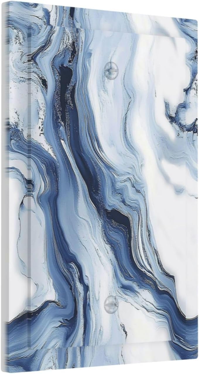 Light Switch Cover Plate White Marble Navy Blue Line Fluid 1 Gang No Device Blank Electrical Wall Plates Faceplate Decorative Switch Plate For Bathroom Kitchen Decor