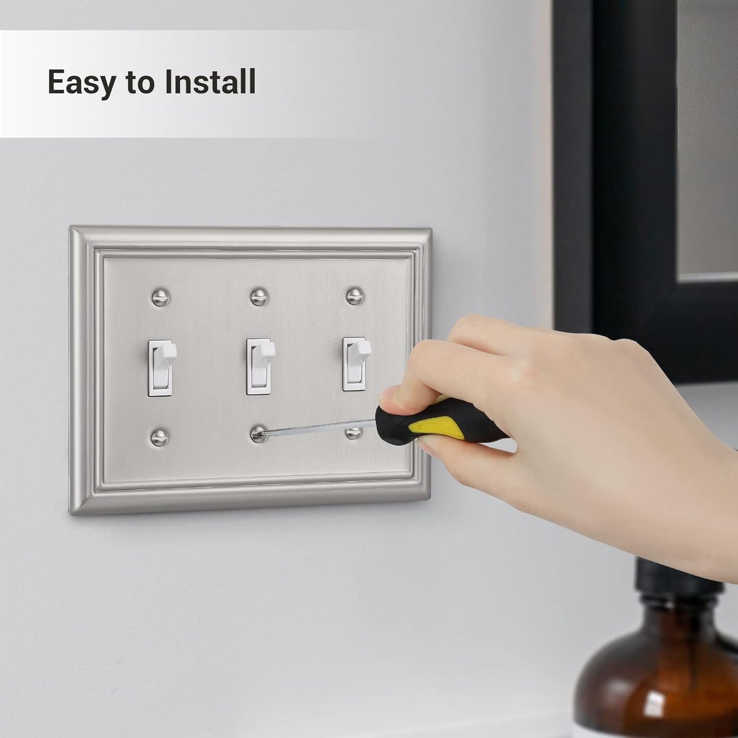 DEWENWILS Tripple Toggle Wallplates, Brushed Nickel Light Switch Covers, Heavy Duty Matel Material, Pack of 2