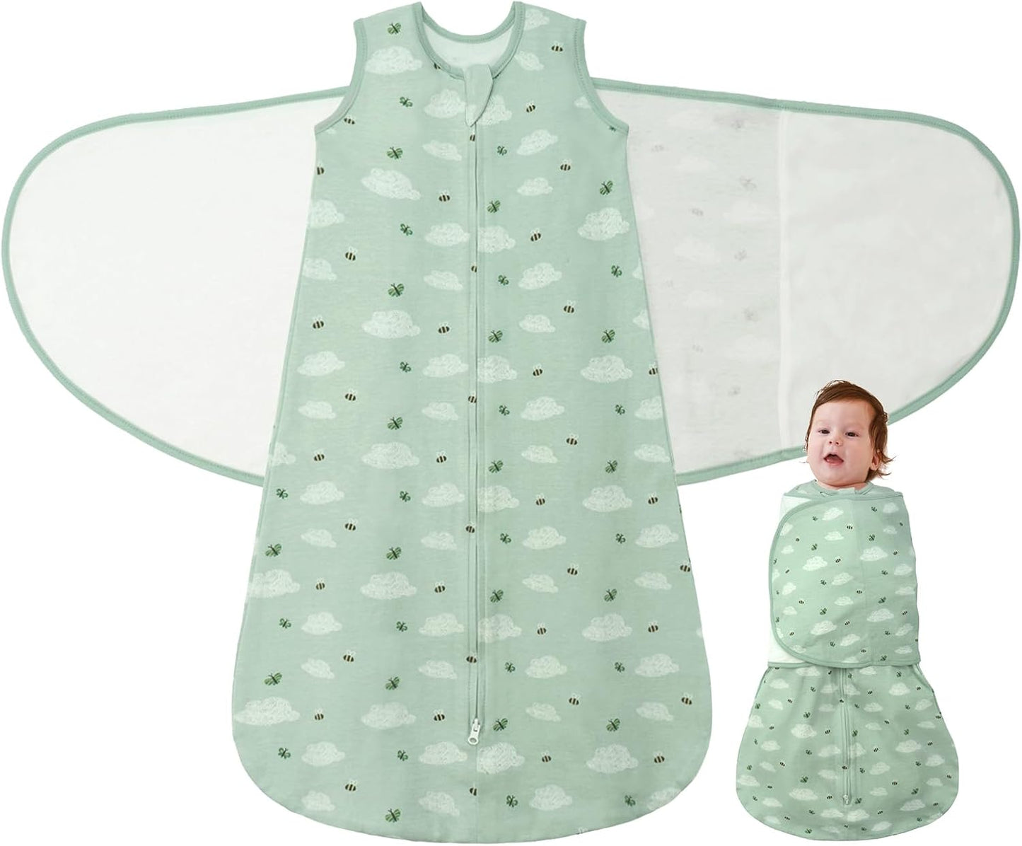 Baby Swaddle Sleep Sack 1.0 Tog 3-in-1 Baby Wearable Blanket 100% Cotton Swaddle Blanket Wrap for Newborns 6-12 Months