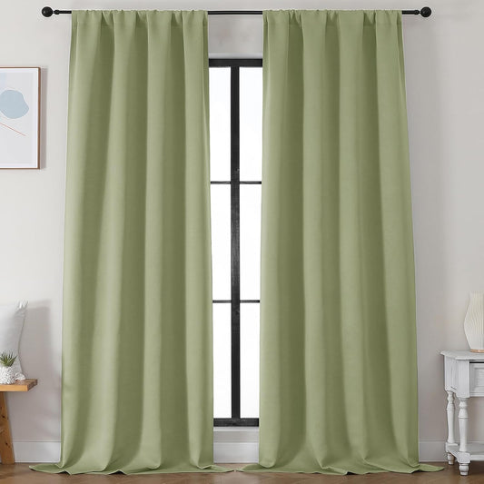 Simplebrand Ava Sage Green Blackout Curtains for Bedroom 96 Inches Long 2 Panels, Solid Thermal Insulated, Energy Saving Living Room Window Treatment Curtains Blackout Drapes, W50 x L96 Inch, Sage