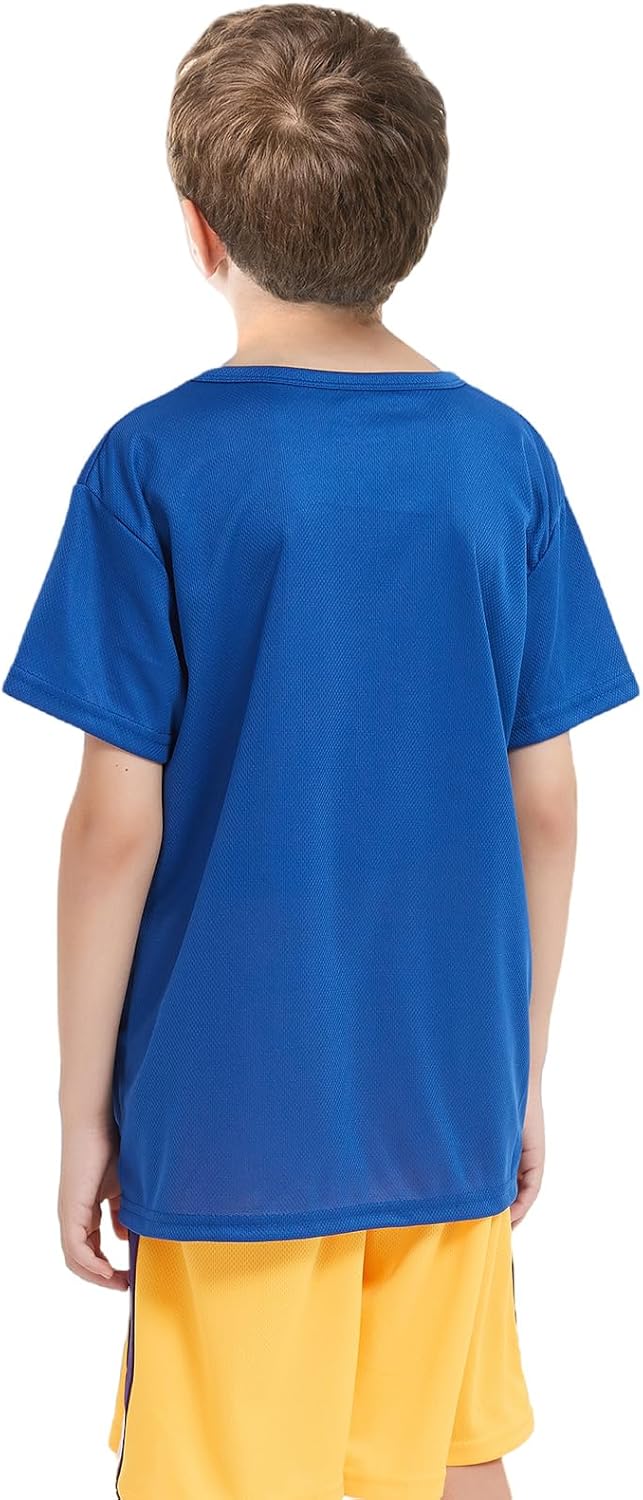 8 Pack Boys Kids Youth Mesh Athletic Quick Dry T Shirts Short Sleeve Moisture Wicking Tee Shirts Active Tops (Age 4-18)