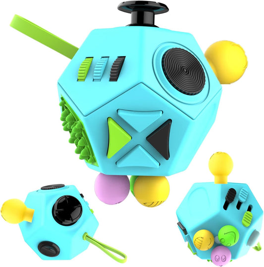 Fidget Toys Cube Relieve Stress Anti Anxious Depression 12-Sided Cube for Children and Adults with ADHD ADD OCD Autism Creative Toy (Black Green Blue-B3)
